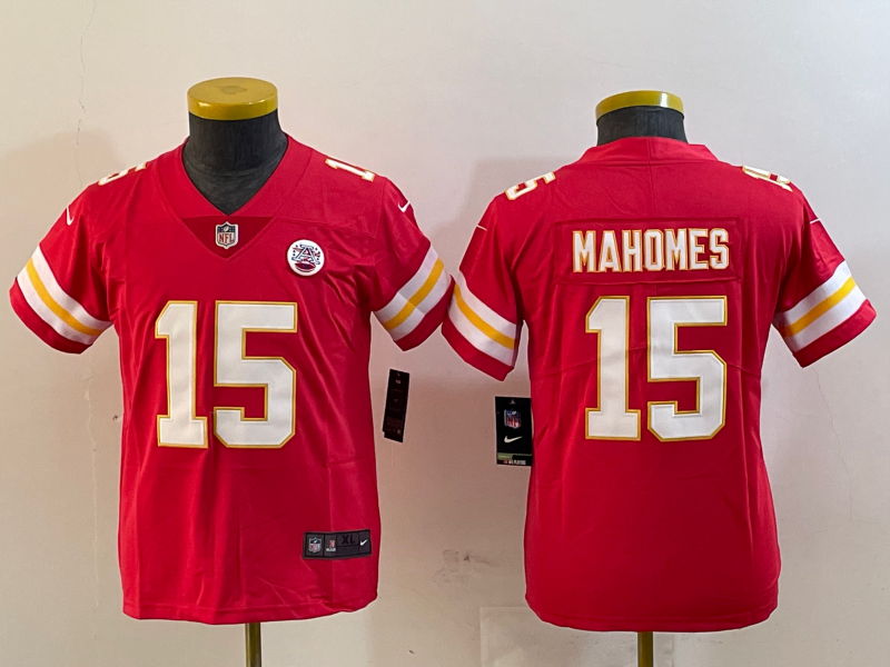 Youth 2025 Kansas City Chiefs 15 Mahomes red Nike NFL jersey style 3
